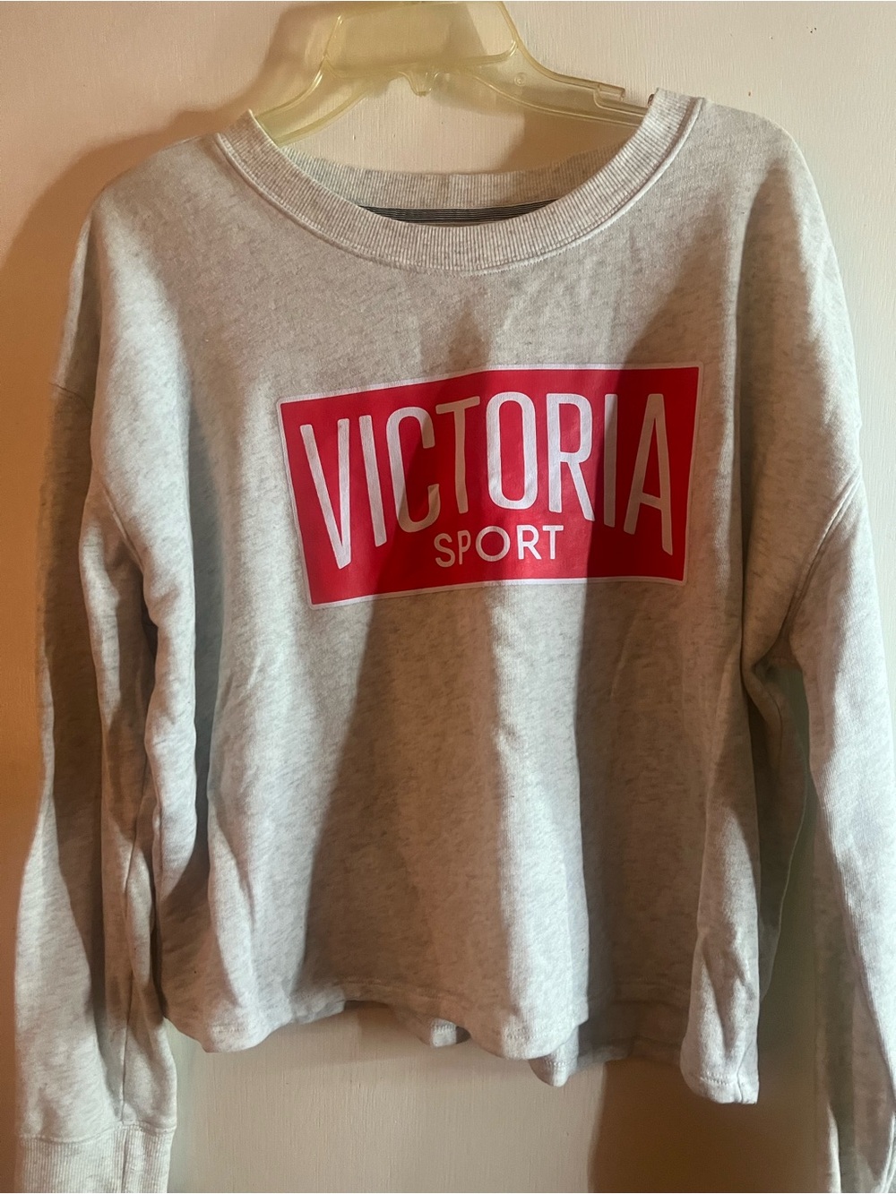 Victoria's Secret Light Gray Crewneck Sweatshirt with Red Logo